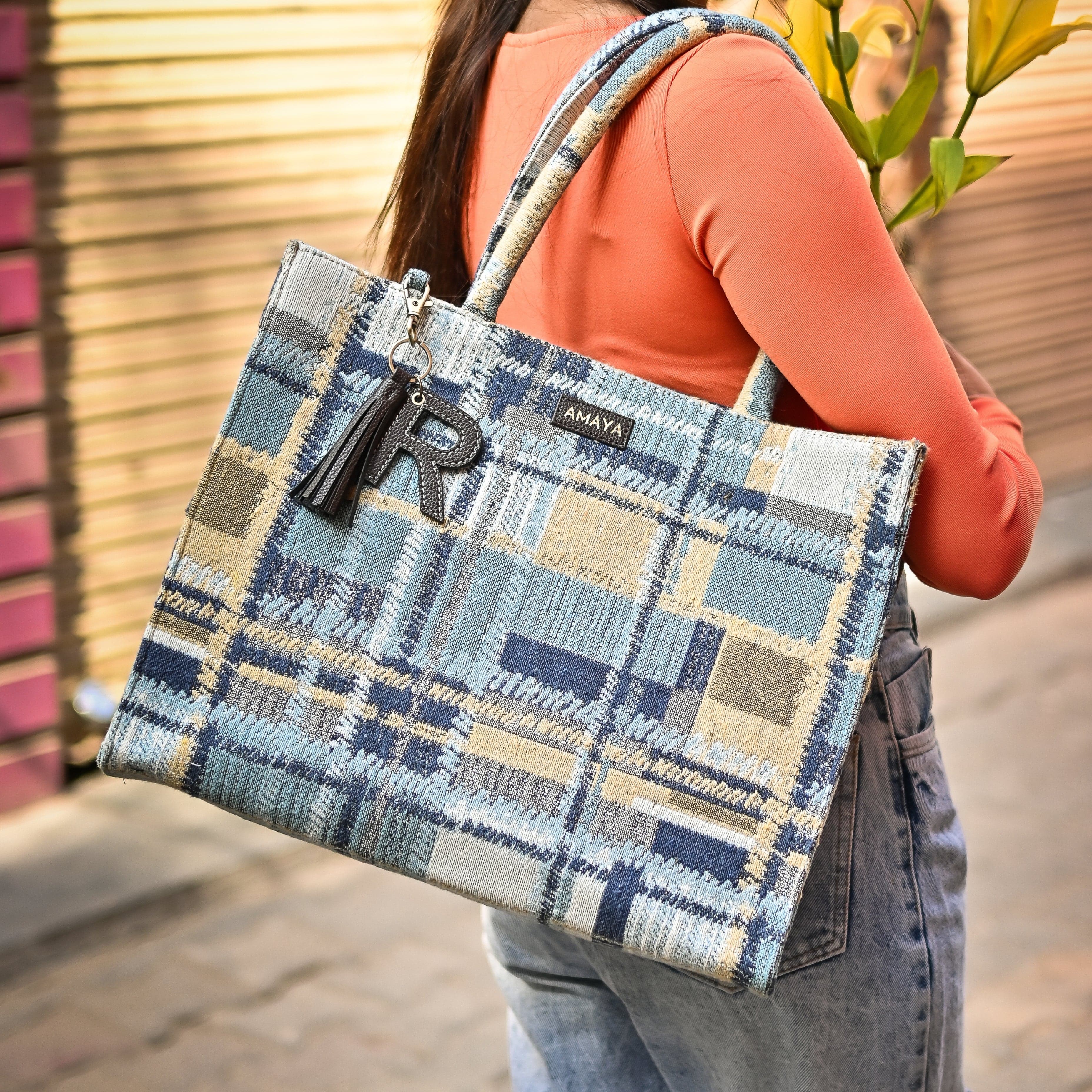 Eagle Denim good Everyday Tote Bag: Handmade & Painted and Reinforced Sturdy Multi-Use Bag